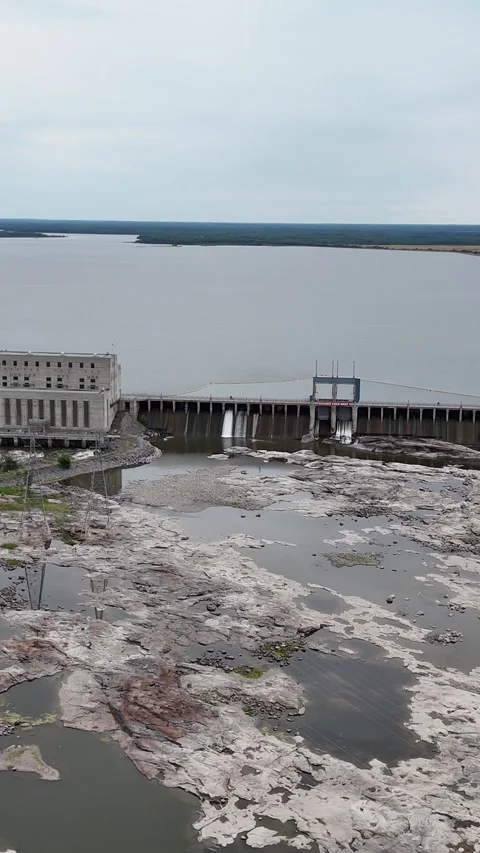 Vertical High Drone Tracking Right Seven Sisters Hydro Station Manitoba Stock Footage 345150148