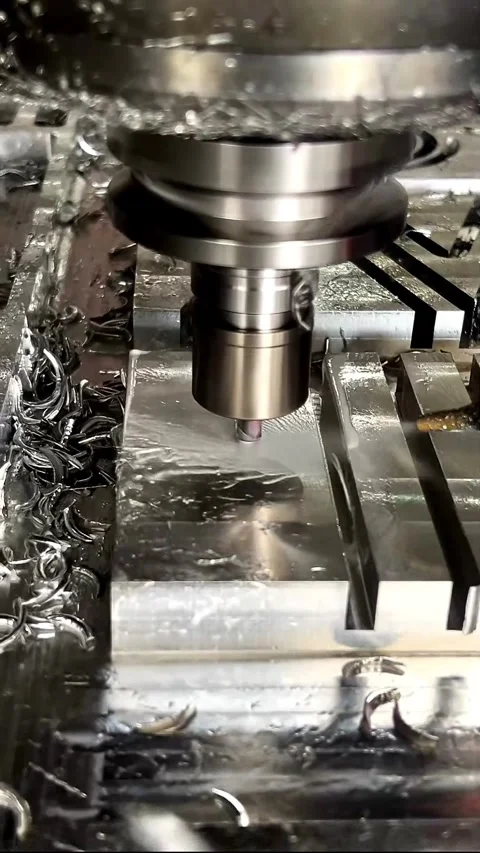 Vertical High-speed CNC Milling of Stainless Steel with Coolant (Audio) Stock-Footage 331687452