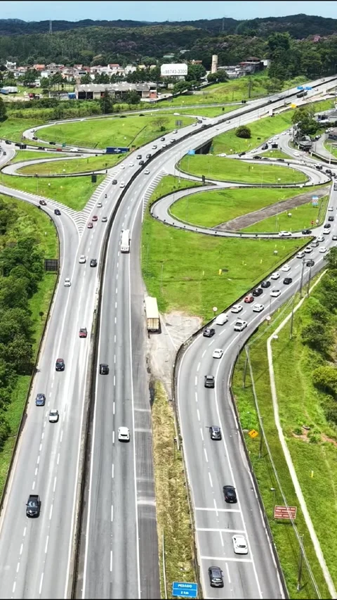 Vertical Highway Interchange and Reservoir Transportation Corridor Video stock 336096896