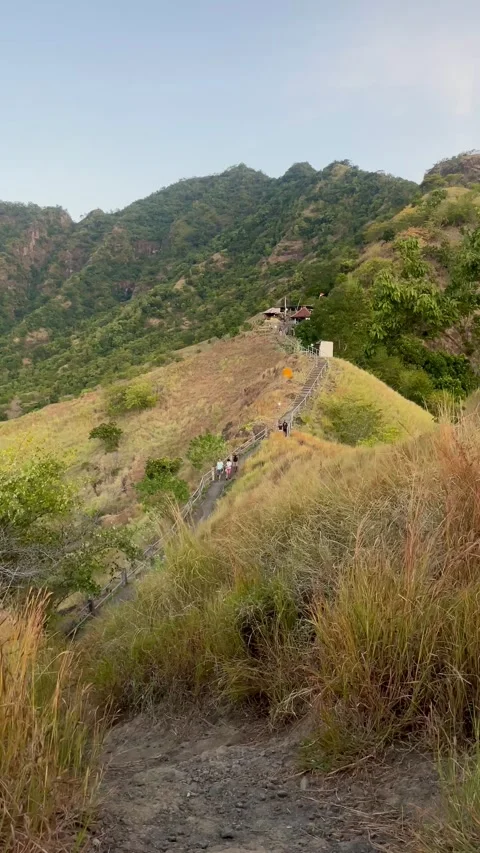 Vertical Hiking Trail Path on Green Hills Pemuteran Bali Stock Footage 335941298