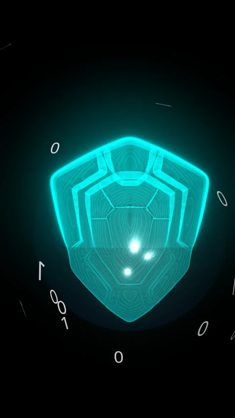 Vertical Holographic Cyber Security Shield Defending Network, Vertical 9:16 4K Stock-Footage 337225114