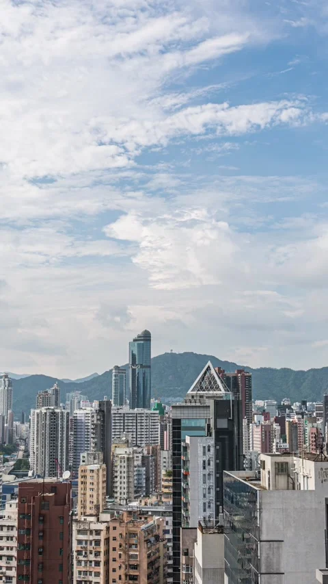 Vertical Hong Kong Skyscraper Clouds Flow Cityscape Timelapse Stock Footage 327675307