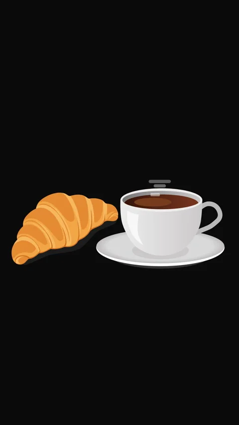 Vertical Hot Coffee Cup with Fresh Croissant Flat Illustration Stock Footage 339365432