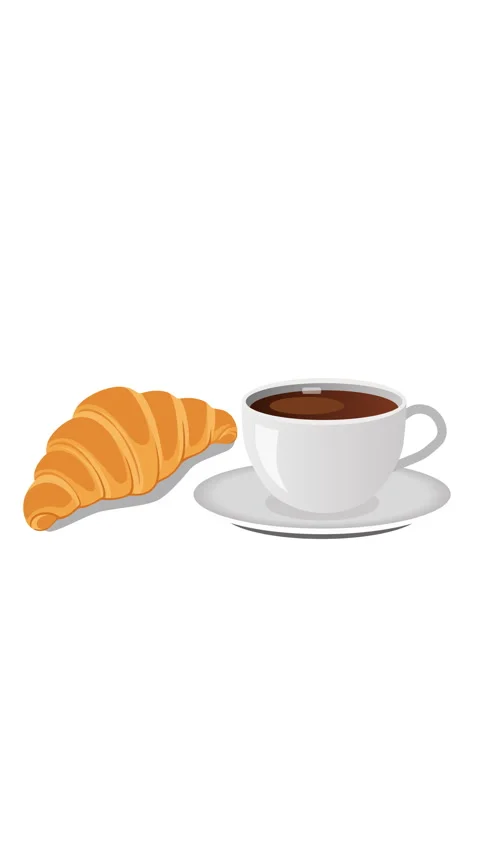 Vertical Hot Coffee Cup with Fresh Croissant Flat Illustration Stock Footage 339365477