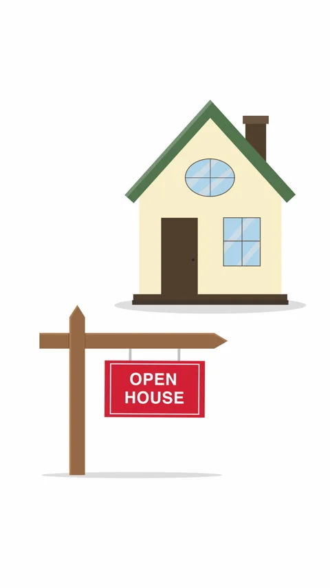 Vertical House with Open House Sign. Real Estate Open House Animation Stock-Footage 337840814