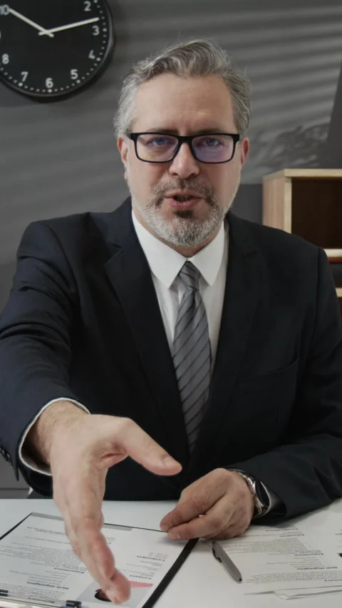 Vertical of HR Manager Extending Hand Intending to Shake Hands after Interview Stock Footage 330517418