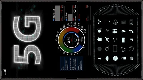 Vertical of HUD The 5G  technology digital data cyber technology background. Stock Footage 113384654