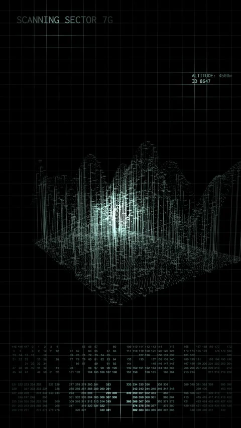 Vertical HUD Cybersecurity Scanning Interface with Radar Grid and Data Metrics Stock Footage 336734897