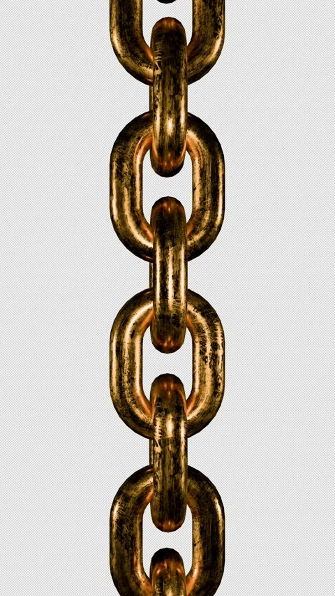 Vertical huge rough bronze chain links rotating with loop, overlay with alpha Stock Footage 299632598