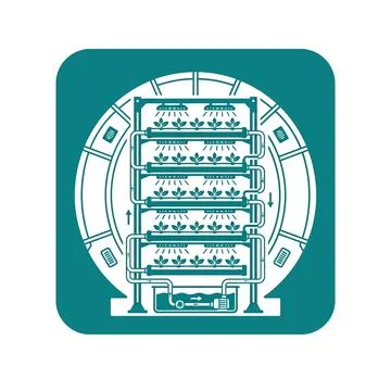 Vertical hydroponic farming system with stacked plants and blue circuit bac.. Stock Illustration