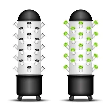 Vertical hydroponic modular tower system realistic 3d vector model isolated. Stock Illustration