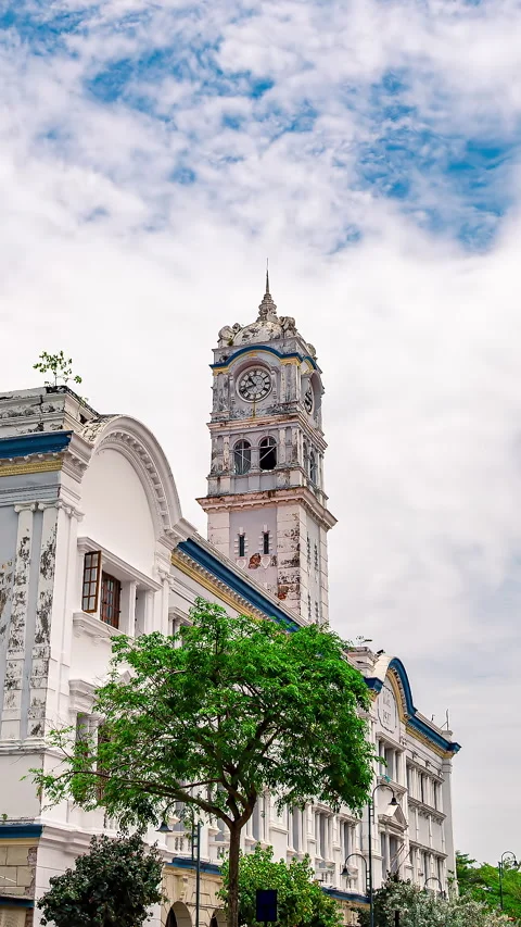 Vertical hyperlapse of a colonial clock tower in Penang Stock Footage 344364434