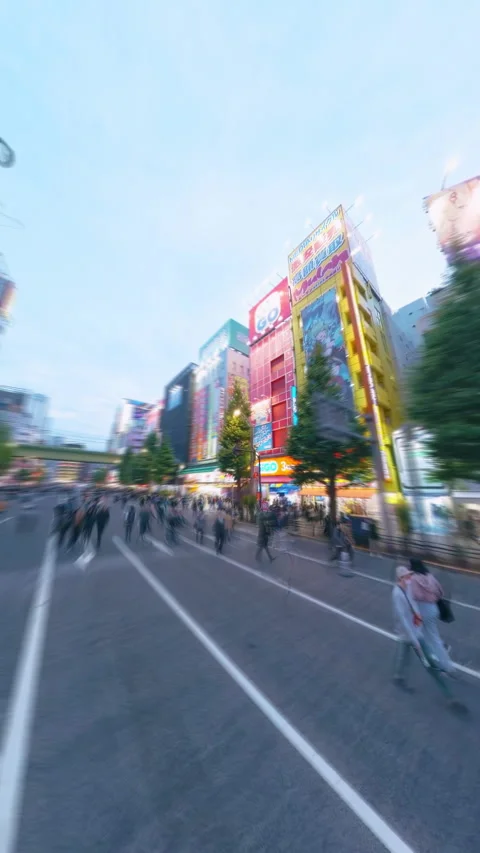 Vertical hyperlapse video of Akihabara Electric Town in Tokyo Video stock 265197459
