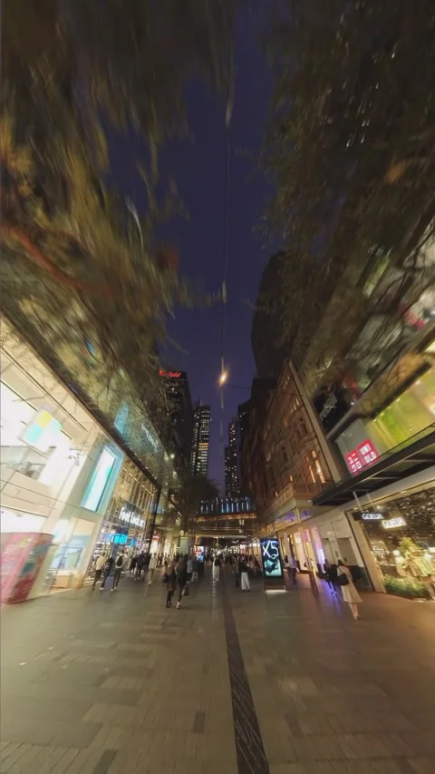Vertical hyperlapse video of Pitt Street Mall in Sydney CBD at night Stock Footage 251253142