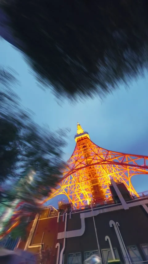 Vertical hyperlapse video of Tokyo Tower at night Stock Footage 261621501