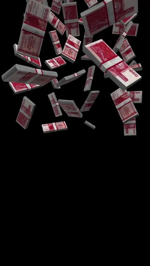 Vertical Icelandic Krona Banknotes Falling Animation on Black Screen Видео 284144304