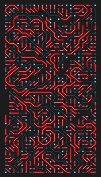 Vertical illustation of a printed circuit board in blue and red. Stock-Illustration