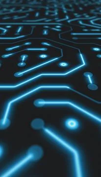 Vertical illustation of a printed circuit board in blue. Stock Illustration
