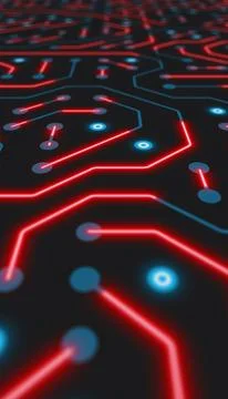 Vertical illustation of a printed circuit board in blue and red. Stock-Illustration