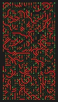 Vertical illustation of a printed circuit board in green and red. Stock-Illustration