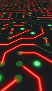 Vertical illustation of a printed circuit board in green and red. Stock Illustration