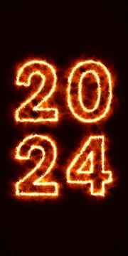 Vertical illustration of abstract fire of the numbers 2024 - represents the.. Stock Illustration