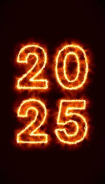 Vertical illustration of an abstract fire with the year 2025. Stock Illustration