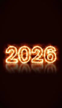 Vertical illustration of an abstract fire with the year 2026. Stock Illustration