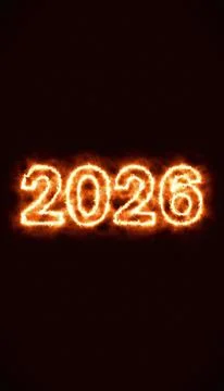 Vertical illustration of an abstract fire with the year 2026. Stock Illustration