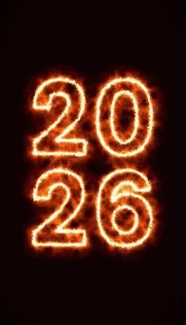 Vertical illustration of an abstract fire with the year 2026. Stock Illustration