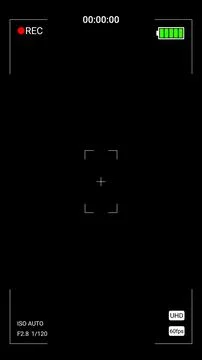 Vertical illustration of a camera recording interface in 4K. Realistic camera Illustrazione stock