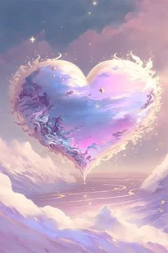 Vertical illustration of a cloudy heart with a soft pastel background 스톡 일러스트