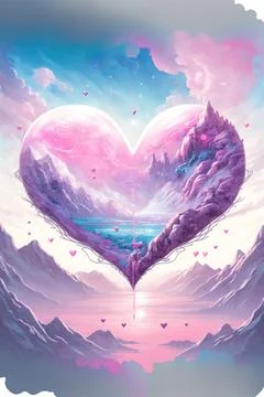 Vertical illustration of a cloudy heart with a soft pastel background 스톡 일러스트