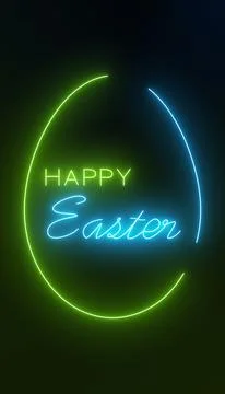 Vertical illustration of an Easter greeting card in neon green and neon blue. Stock Illustration