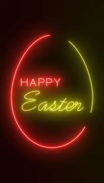 Vertical illustration of an Easter greeting card in neon red and neon yellow. 库存插图