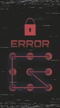 Vertical illustration of erroneous code with interference and a lock in the digi Stock Illustration