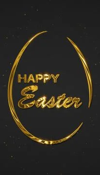 Vertical illustration of Happy Easter greeting card with golden easter egg. Illustrazione stock