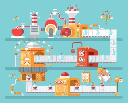 Vertical illustration of isolated conveyor to create love potion  celebrate Stock Illustration
