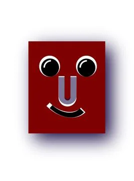 A vertical illustration of a logo type with a happy cartoon face on a white b Stock Illustration