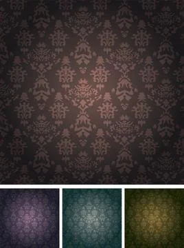 A vertical illustration of luxurious wallpaper pattern samples in different c Ilustración de archivo