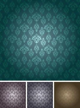 A vertical illustration of luxurious wallpaper pattern samples in different c Ilustración de archivo