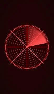 Vertical illustration of a radar screen in red with scanning beam. Illustrazione stock