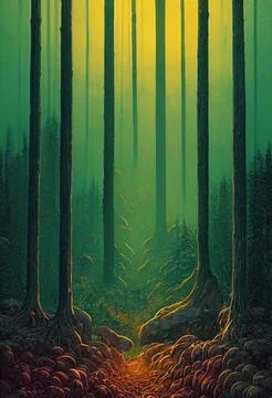 Vertical illustration of tree trunks in a dense forest, a beautiful natural back Stock Illustration