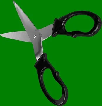 Vertical image of black handled scissors with blades open to cut Stock Illustration