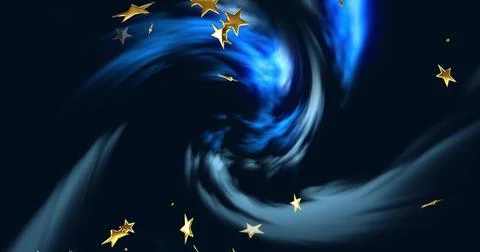 Vertical image: Blue vortex forming and rotating, golden stars entering edges, 스톡 일러스트
