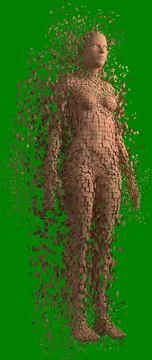 Vertical image of brown pixels forming 3d female avatar イラスト素材