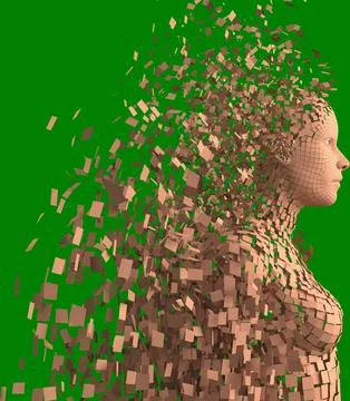 Vertical image of brown pixels forming 3d female avatar Ilustração Stock