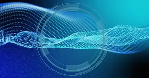 Vertical image: Cyan waveform undulating across center frames starting HUD Stock Illustration