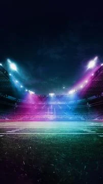 Vertical image of D render of American football stadium illuminated with Stock Illustration