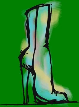 Vertical image of drawing of a colourful high heeled woman's zip up calf length Stock Photos